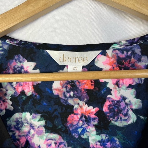Decree Navy Blue & Pink Floral Long Sleeve Mini Dress 2X - Picture 4 of 4